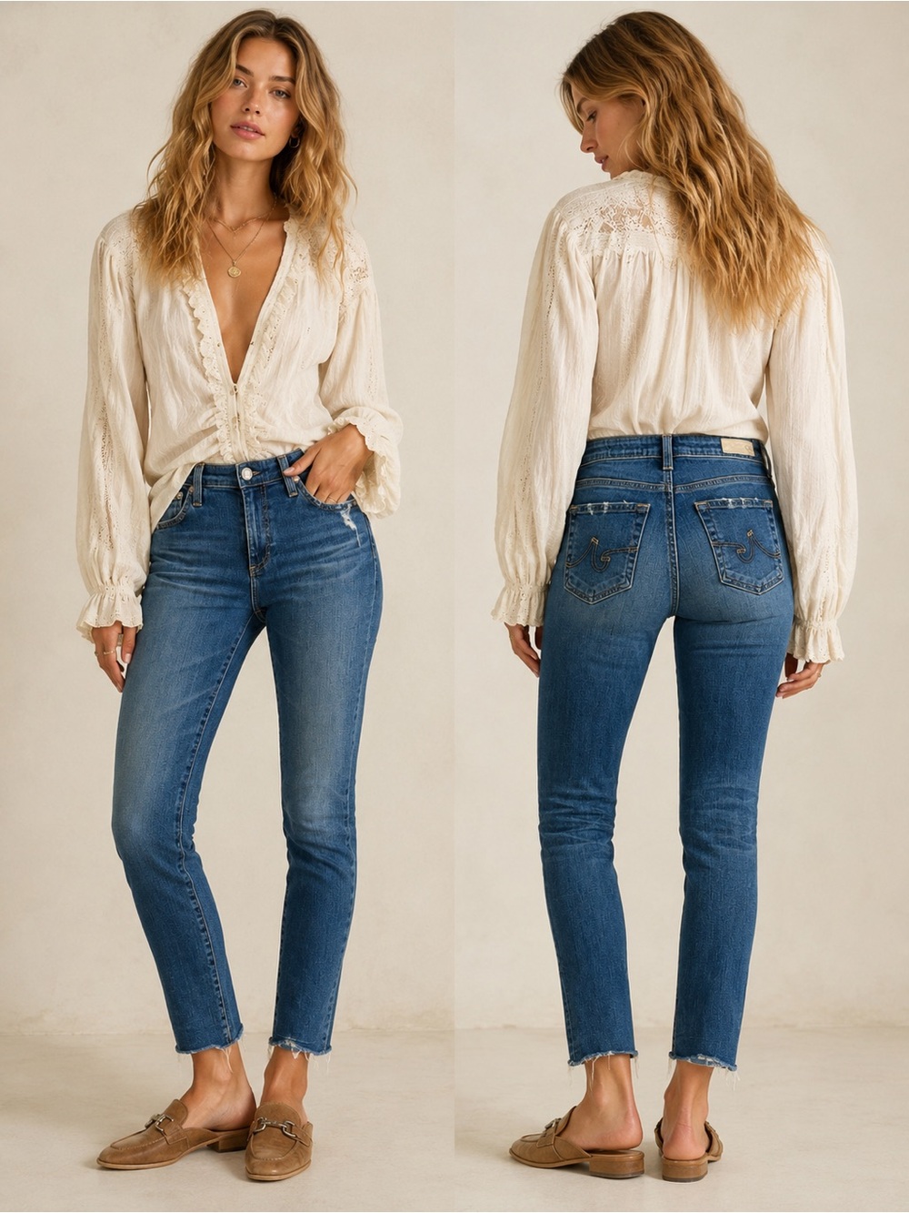 AG Adriano Goldschmied The Legging‎ Super Skinny Jeans Raw Hem Distressed 27R